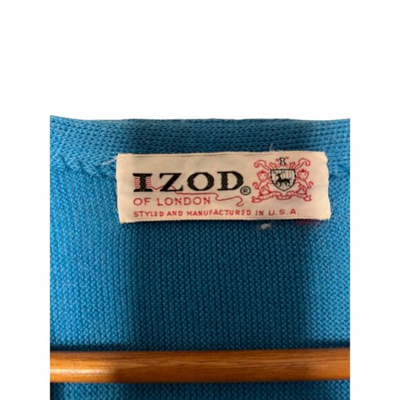 Izod Vintage Men Large Blue Button Cardigan Sweater flaw Golf Preppy Classy USA - Picture 12 of 14